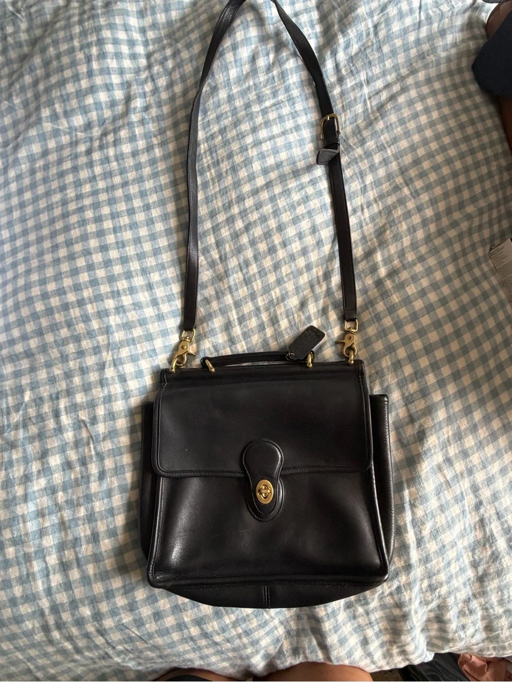 Coach Black Leather Turn-Lock Shoulder Bag